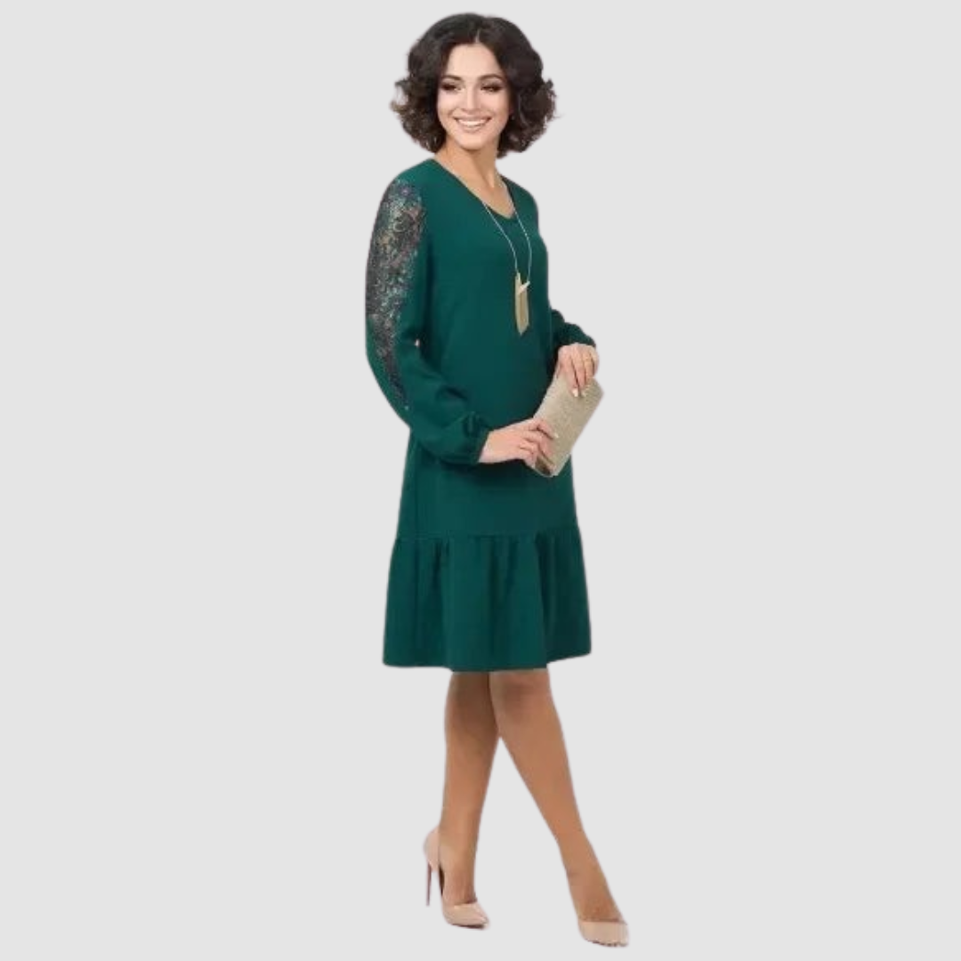 Mina™ Abito Midi Elegante con Maniche in Pizzo