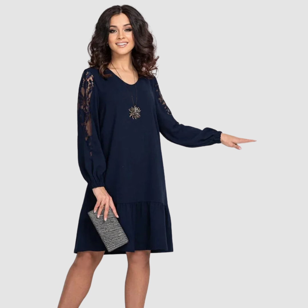 Mina™ Abito Midi Elegante con Maniche in Pizzo