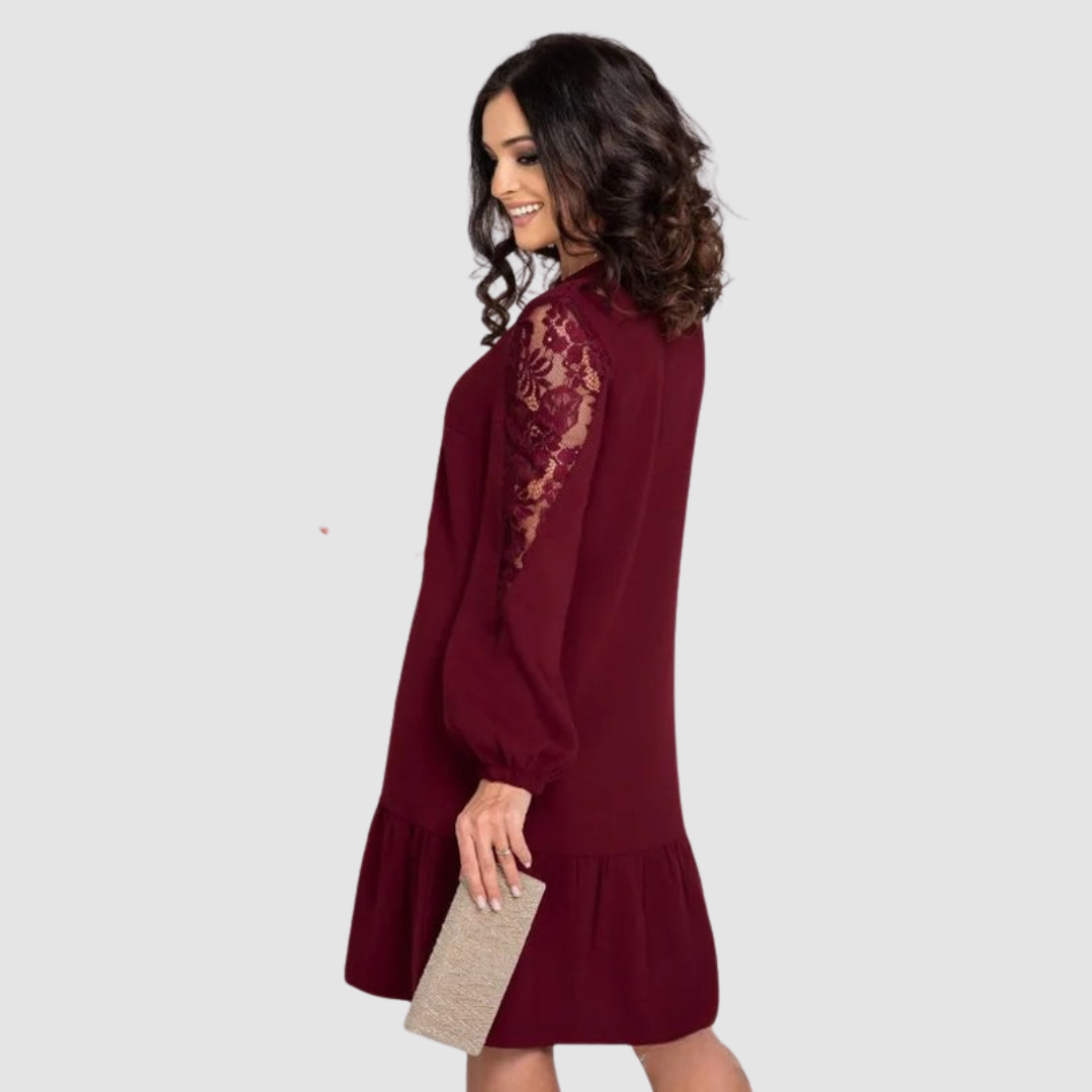 Mina™ Abito Midi Elegante con Maniche in Pizzo
