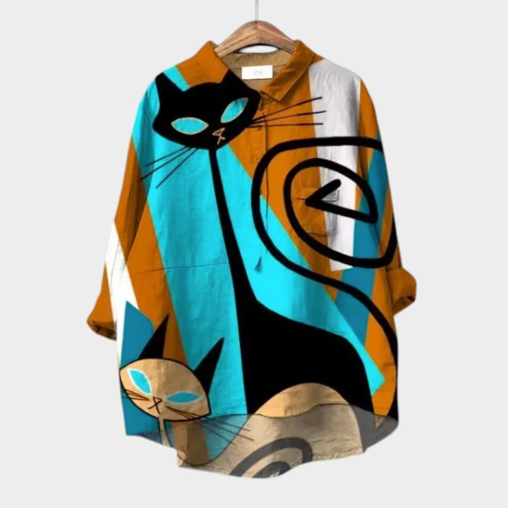 Liliana™ | Blusa Senza Tempo con Gatti Colorati per Comfort