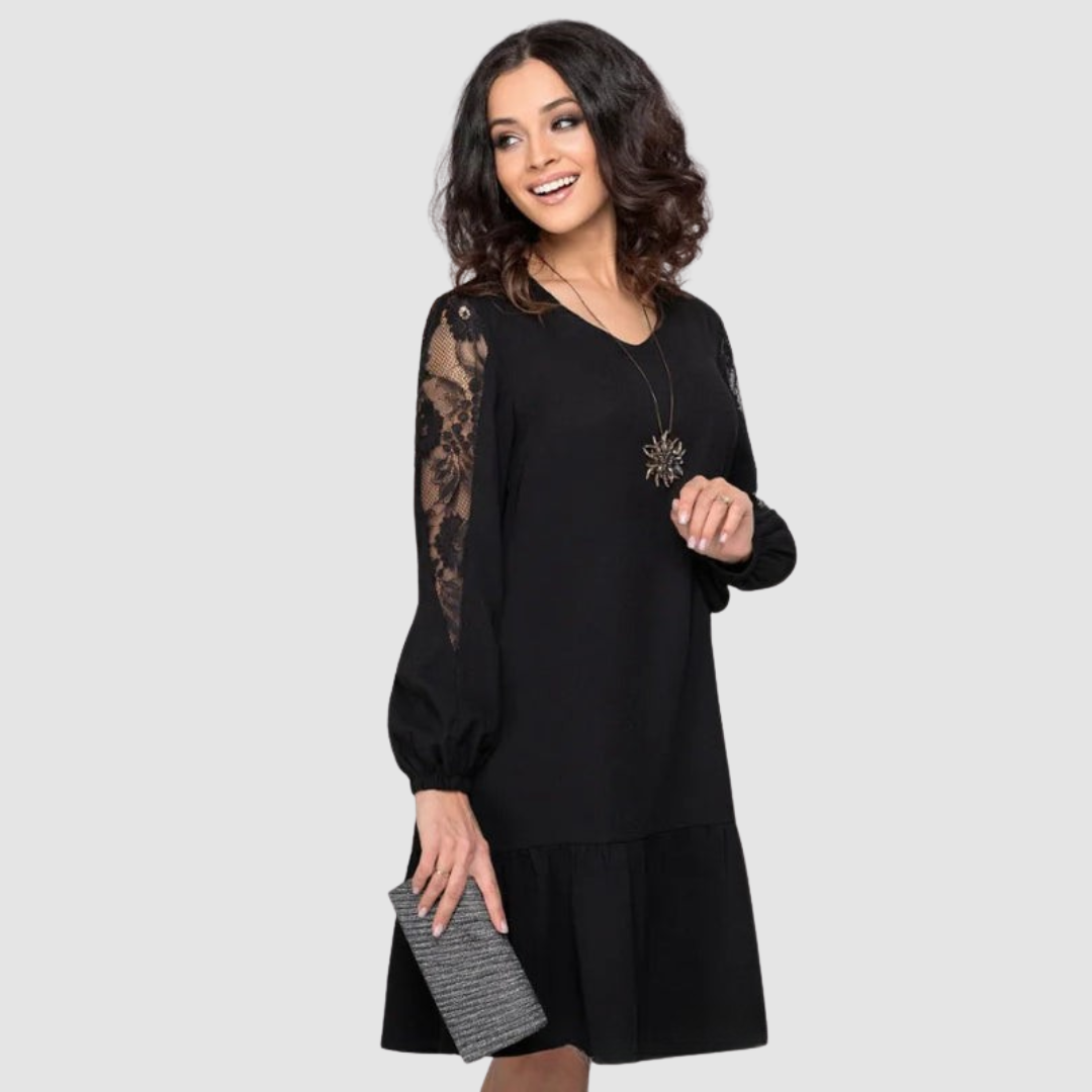 Mina™ Abito Midi Elegante con Maniche in Pizzo