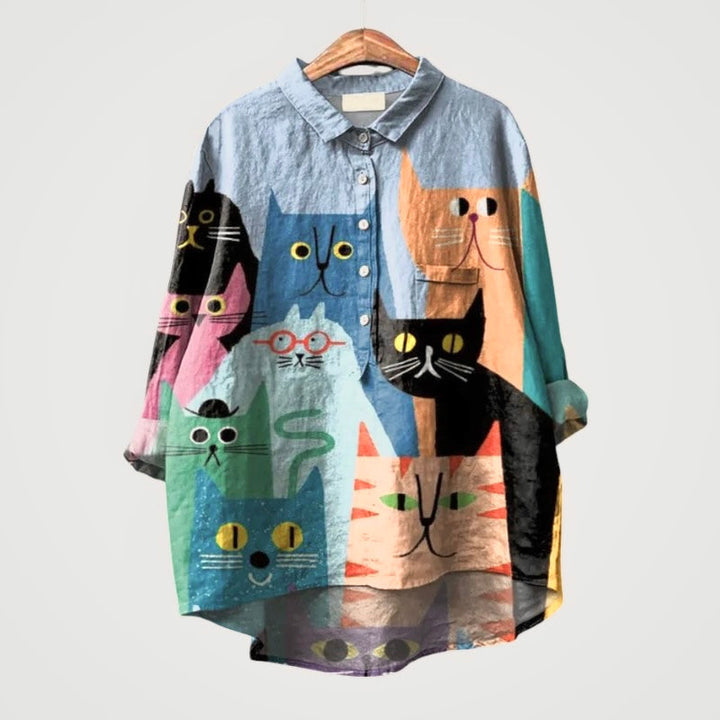 Liliana™ | Blusa Senza Tempo con Gatti Colorati per Comfort