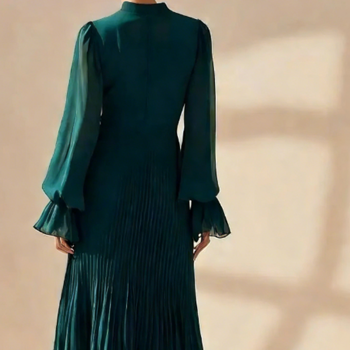 Elegante abito midi plissettato con volant